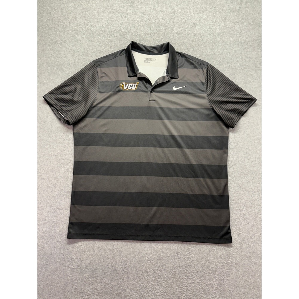 Nike Golf VCU Rams Polo Shirt Mens 2XL Grey Black Striped Dri-FIT 833059-010